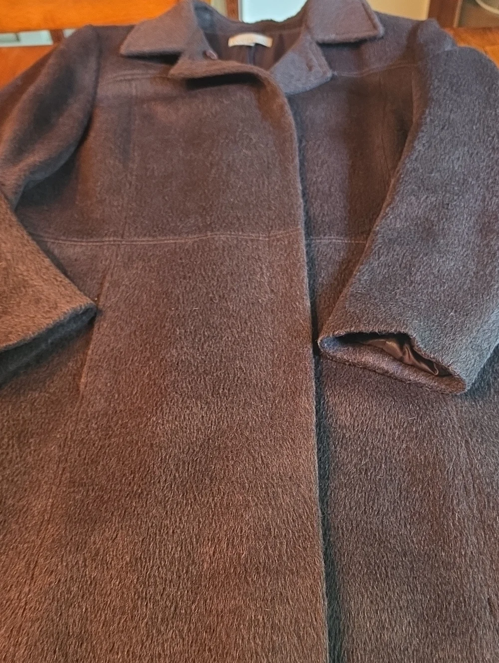Anne Klein Vintage Alpaca Wool  Coat In Deep Brown Aubergine Womens Sixe 16 EUC - Picture 8 of 9